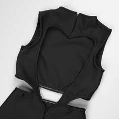 Heart Shaped Open Back Cut Out Bodycon Midi Dress