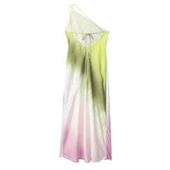 Ombre Asymmetrical Open Back Satin Midi Dress