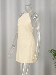 Cotton and Linen Backless Halter Mini Shift Dress