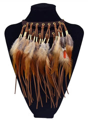 Boho Vegan Leather Suede Feather Tassel Choker Necklace