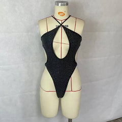 Plunging High Cut Diamante Studded One Piece Swimsuit