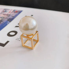 Oversized Pearl Geometrical Statement Cocktail Ring