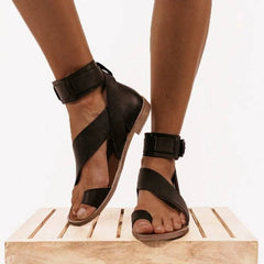Ankle Strap Vegan Leather Flat Roman Sandals