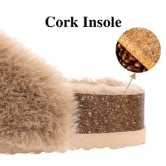 Cork Furry Sole Double Buckle Slide Sandals