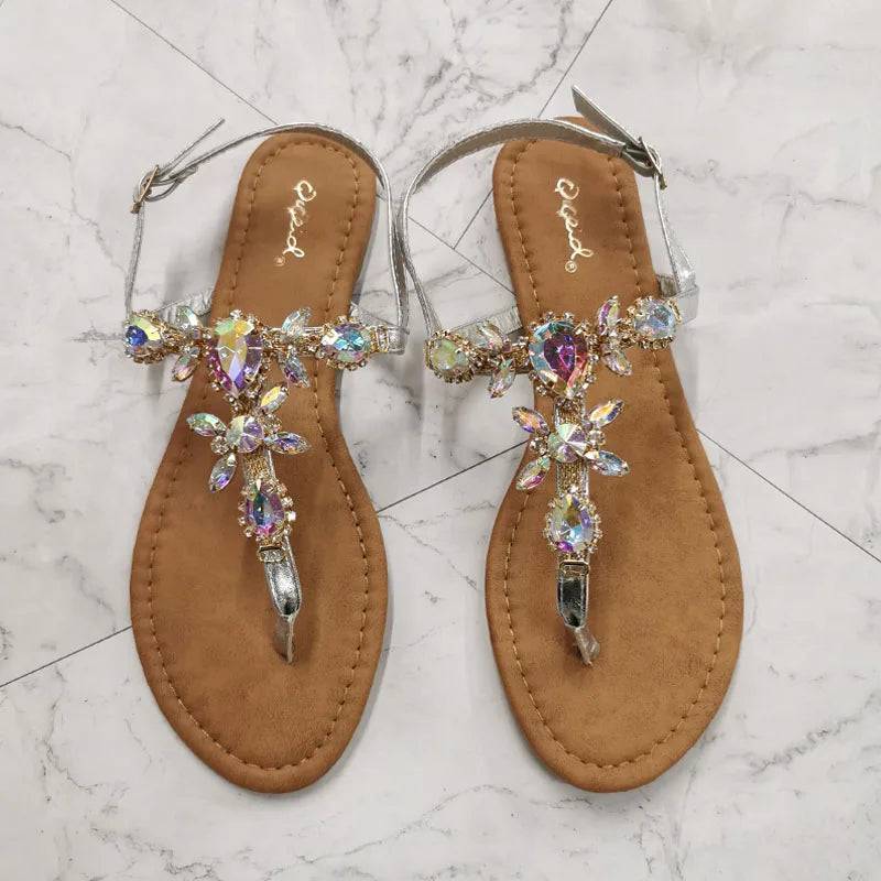 Diamante Jewel Embellished Adjustable Vegan Leather Sandals