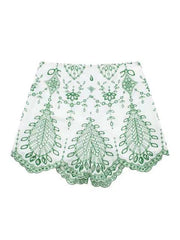 Twist Front Eyelet Lace Mid Sleeve Crop Top and Scalloped Hem Shorts