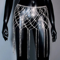 Diamante Cut Out Tassel Fringe Chain Mini Skirt