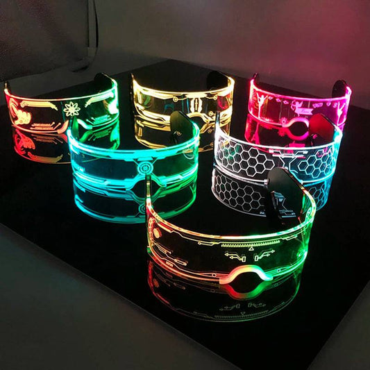 Neon Light Up LED Clear Wrap Around Rave Sunglasses